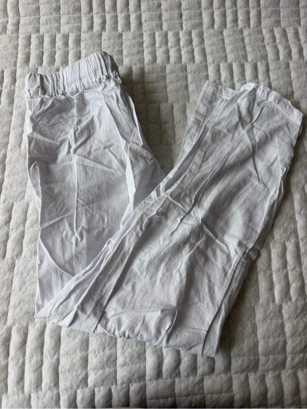 Men's White Elastic Waist Lightweight Linen White Pants